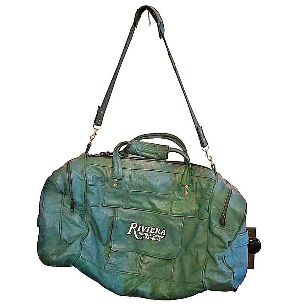 Green/Teal Riviera Leather Bag Tote Travel Satchel Duffel HUGE